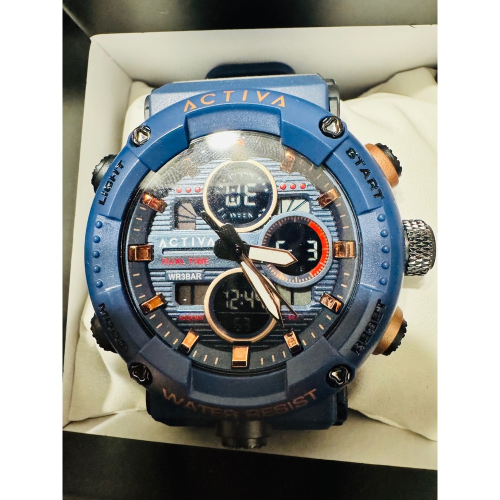 Activa X Invicta ACW8043-003 Mens 49mm Analog Digital Watch Blue Rose Gold NIB